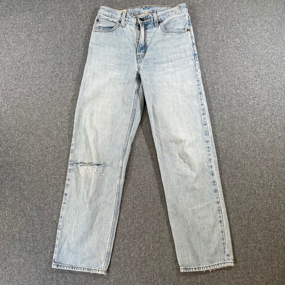 Levis 501 Original Fit Jeans Womens 25x30 Light Wash Blue Denim Distressed 79770